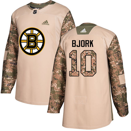 Adidas Bruins #10 Anders Bjork Camo Authentic Veterans Day Youth Stitched NHL Jersey